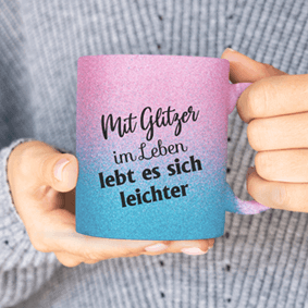 Glitzertasse mit eigenem Logo und Motiv drucken